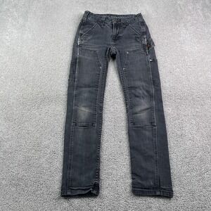 Dovetail Jeans Womens 000 Black Maven Slim Leg Double Knee Carpenter Denim